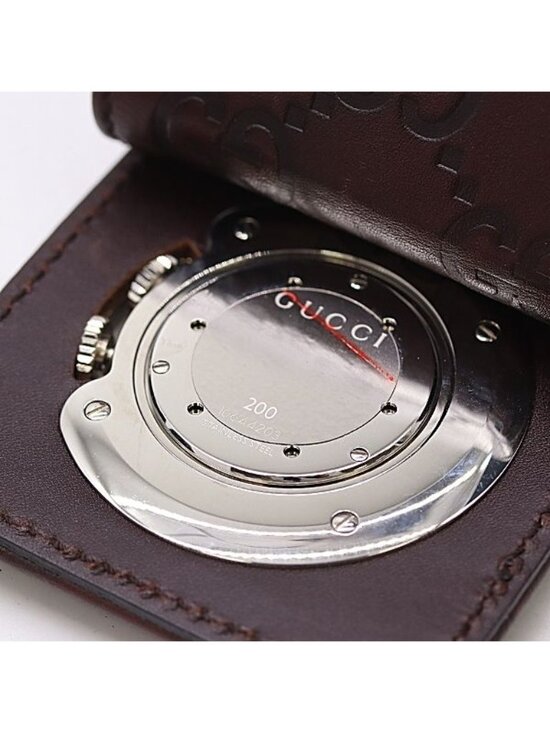 Gucci Travel Clock 200 SS Quartz Black Dial GG Pattern Table main image 4